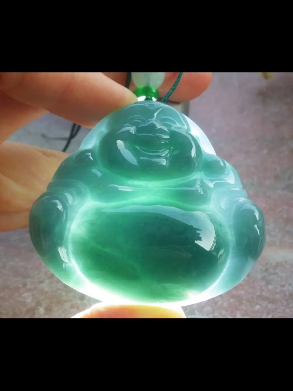 Certificate Jadeite Jade Dark Green Pendant luck Laughing Buddha god